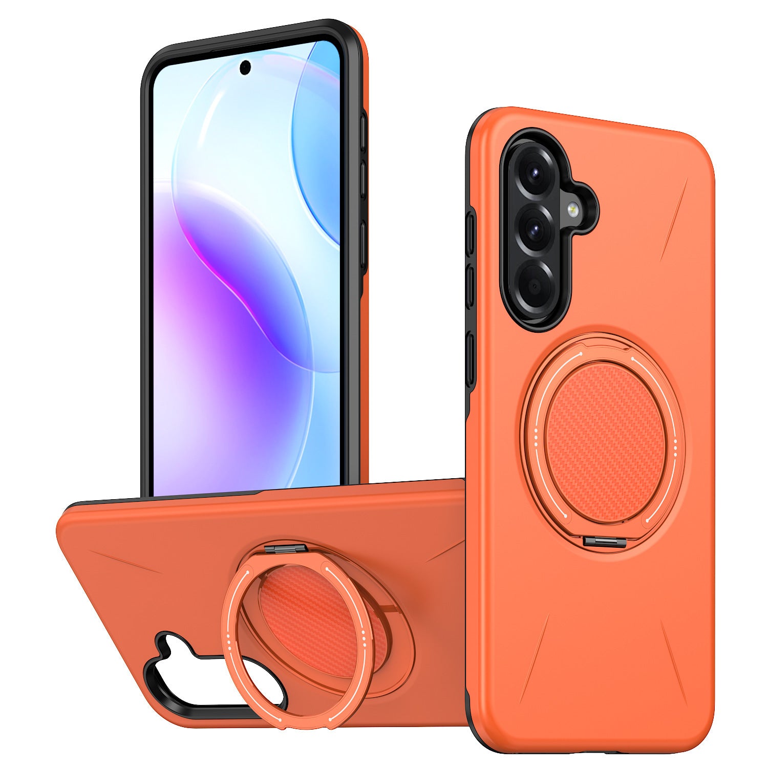 Reiko 360 Degree Rotating Magnetic Versatile Stand in orange, compatible with Samsung A27